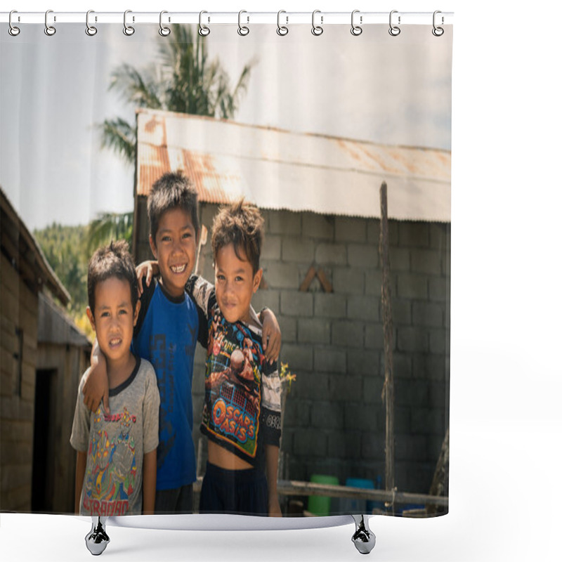 Personality  Smiling Cute Young Boys In Slum, Indonesia Shower Curtains