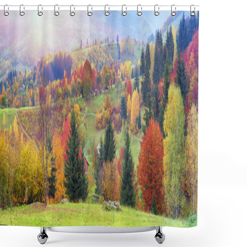 Personality  Mountain Village In Autumn Shower Curtains