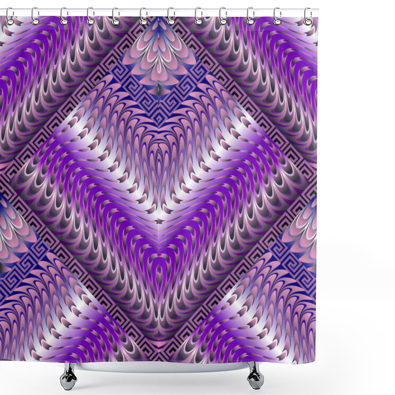 Personality  Abstract Modern Greek 3d Vector Seamless Pattern. Geometric Ornamental Creative Background. Trendy Decorative Greek Key Meander Ornament. Wavy Lines, Flowers, Stripes, Waves, Borders. Ornate Design Shower Curtains