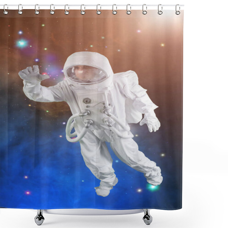 Personality  Astronaut In Space Waving His Hand Shower Curtains