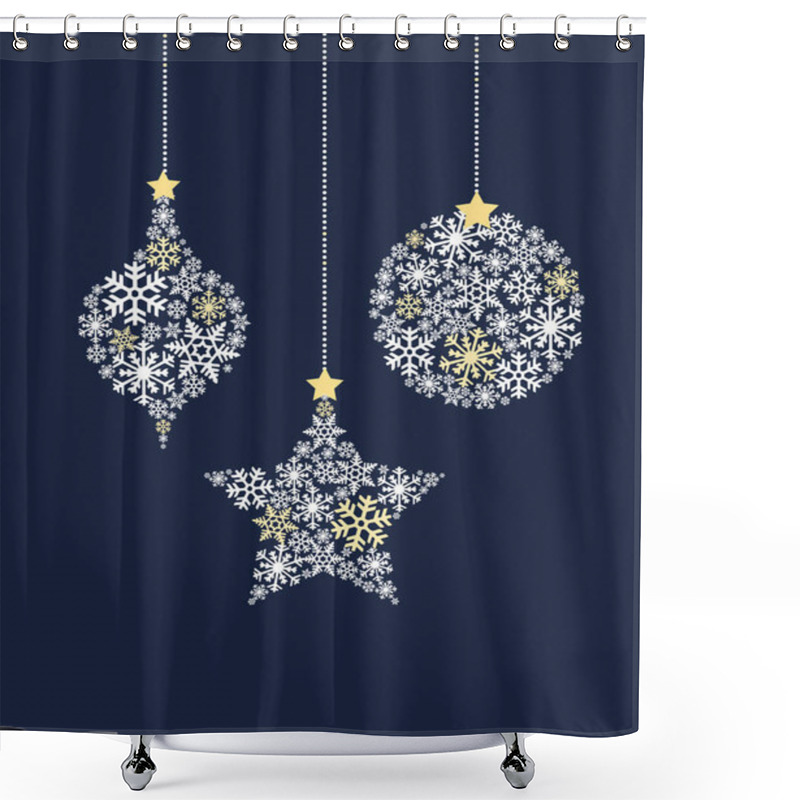 Personality  Christmas Balls Made From Snowflakes Shower Curtains