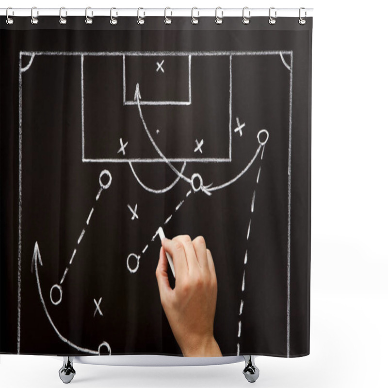 Personality  Football Soccer Coach Drawing Game Playbook, Tactics And Strategy With Chalk On Blackboard.  Shower Curtains