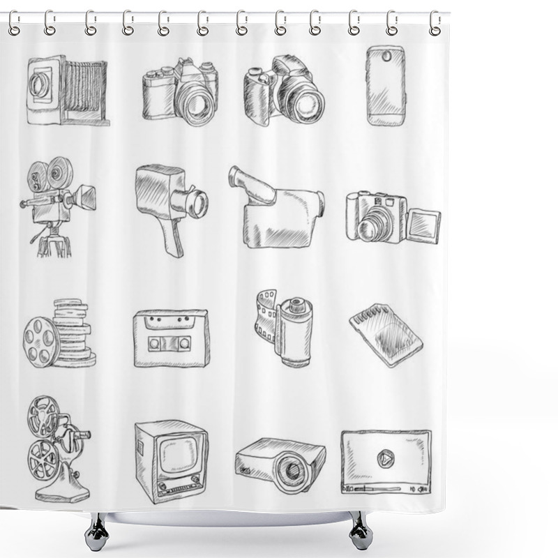 Personality  Photo Video Doodle Icons Shower Curtains