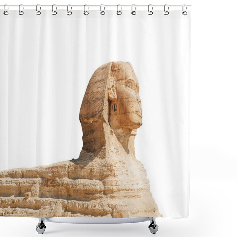 Personality  Great Ancient Sphinx Isolated On A White Background. Side View Shower Curtains