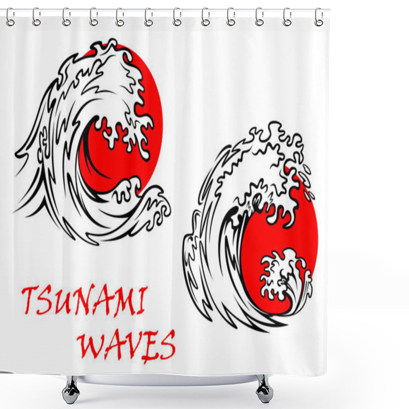 Personality  Tsunami Waves With Red Sun Behind Shower Curtains