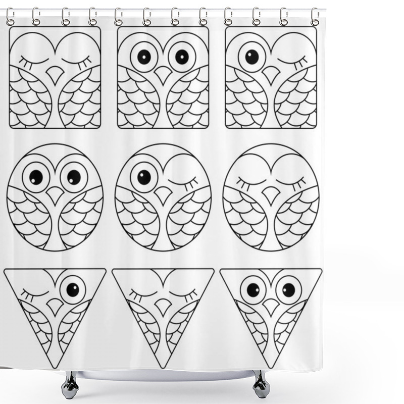 Personality  Nine Funny Owl Faces In Geometric Forms Shower Curtains