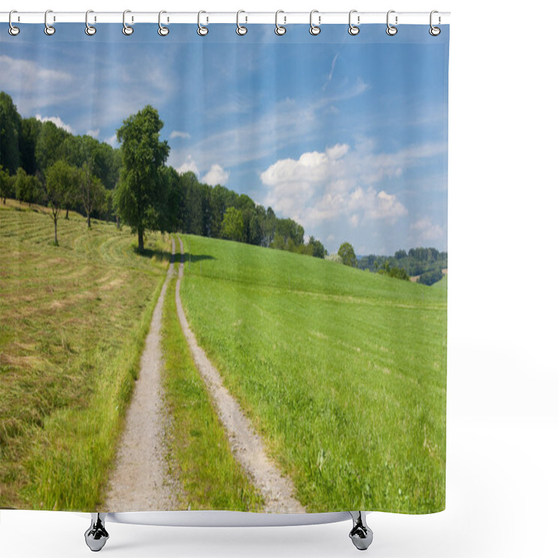 Personality  Summer Landscape With Road, Grass And Tree Shower Curtains