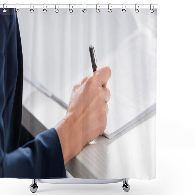 Personality  Cropped View Of Team Leader Signing Document On Desk Shower Curtains