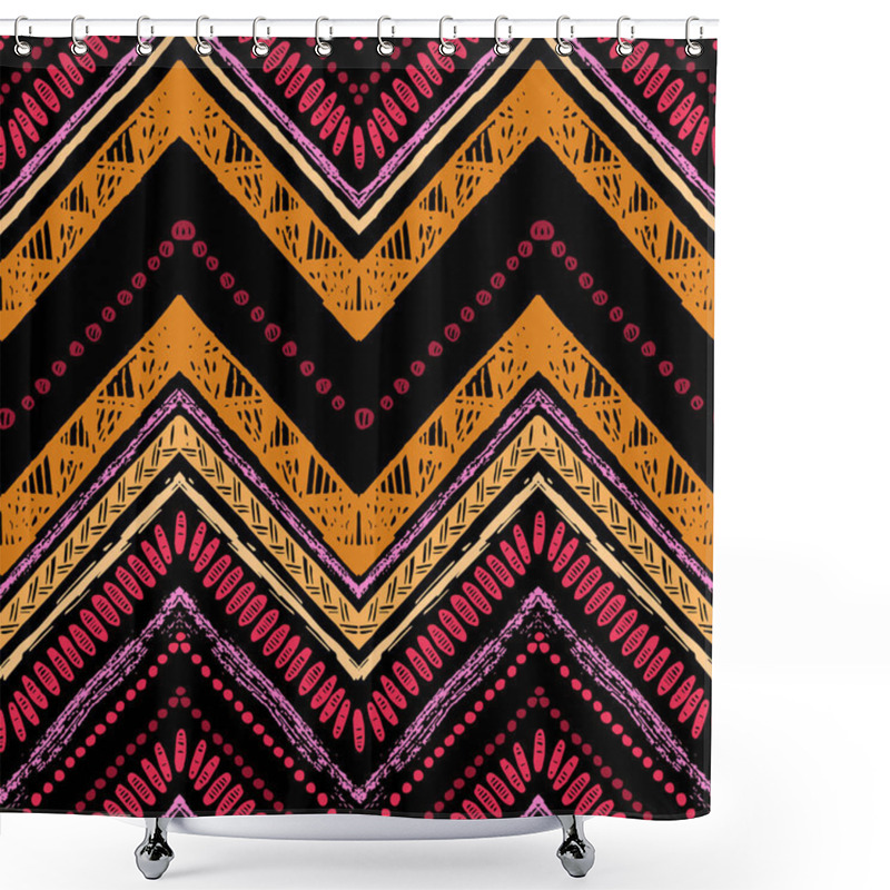 Personality  Stripes Bright Tribal Seamless Pattern With Zigzag Shower Curtains