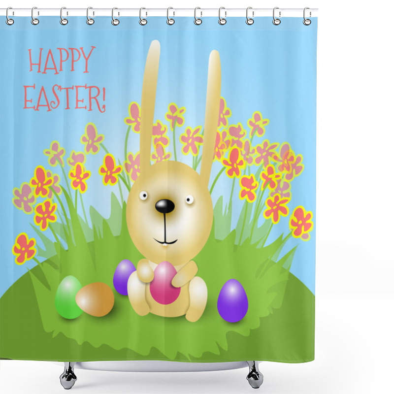 Personality  Easter Bunny Holding A Pink Egg And Smiling Shower Curtains