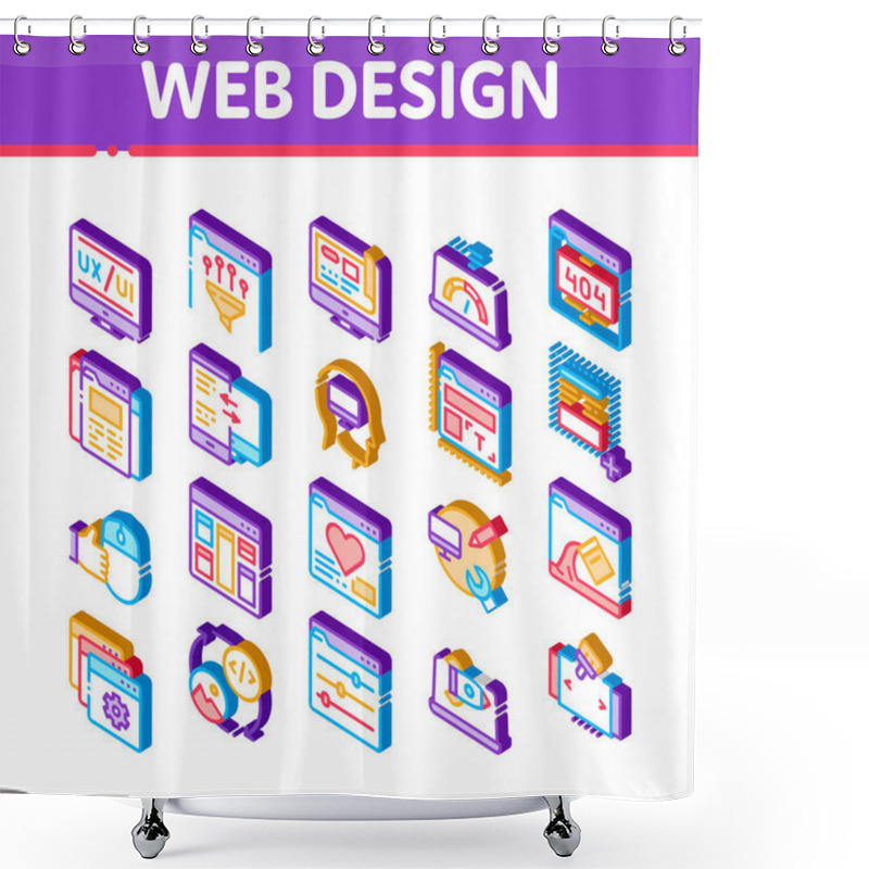 Personality  Web Design Development Isometric Icons Set Vector Shower Curtains