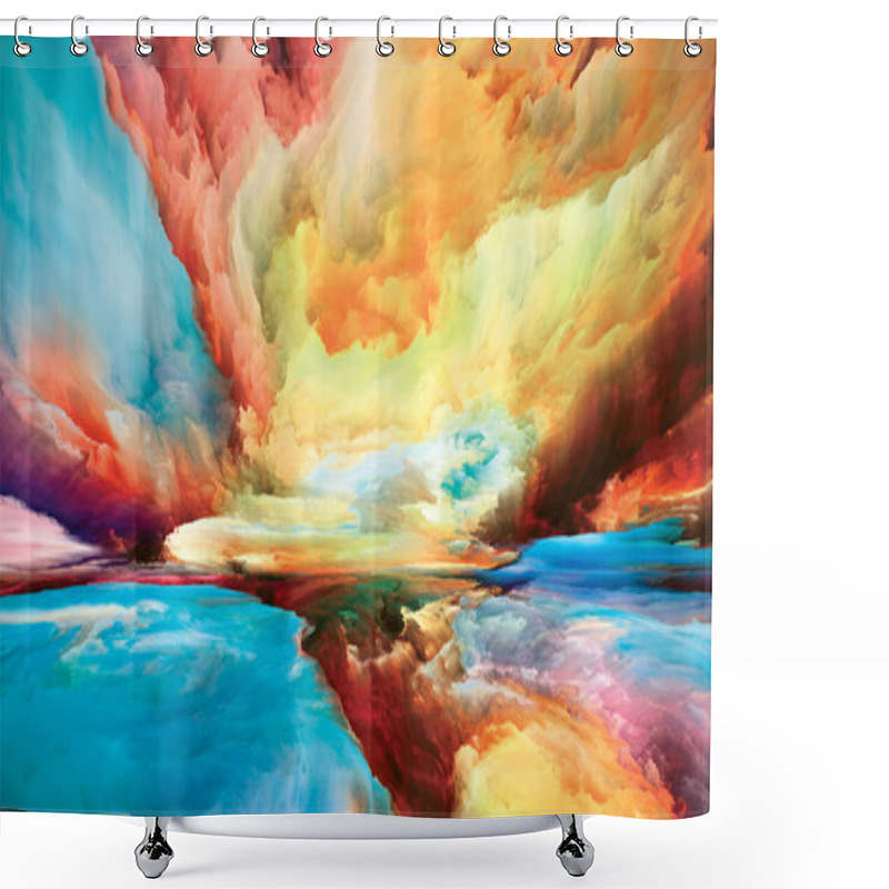 Personality  Dreamland. Landscapes Of The Mind Series. Arrangement Of Bright Paint, Motion Gradients And Surreal Mountains And Clouds On Theme Of Life, Art, Poetry, Creativity And Imagination Shower Curtains