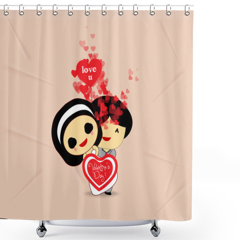 Personality  Valentines Day Sweet Love Couple With Hearts Shower Curtains