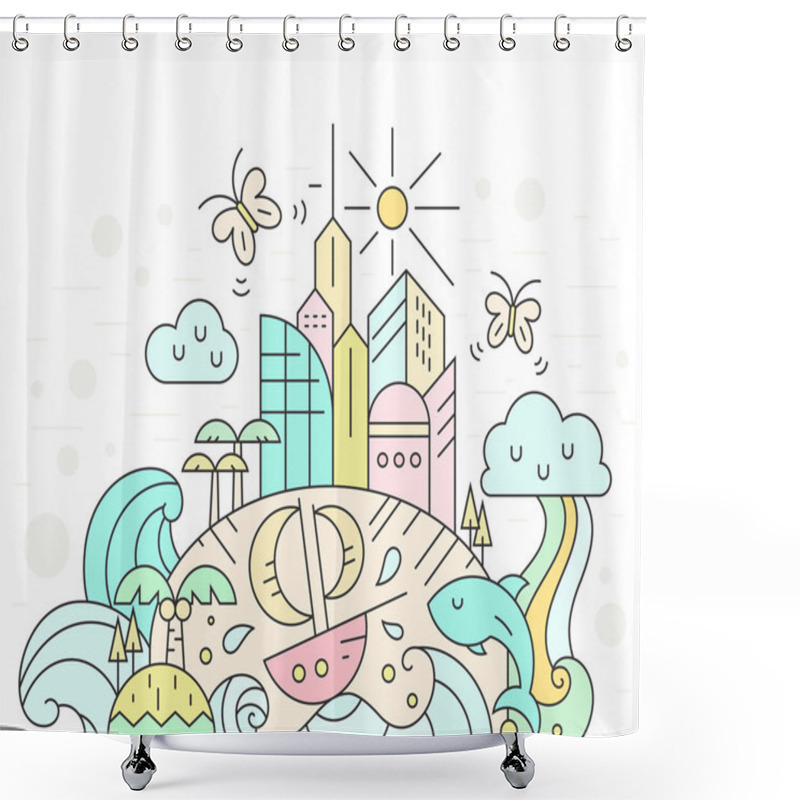 Personality  Beautiful City With Office Buildings Shower Curtains