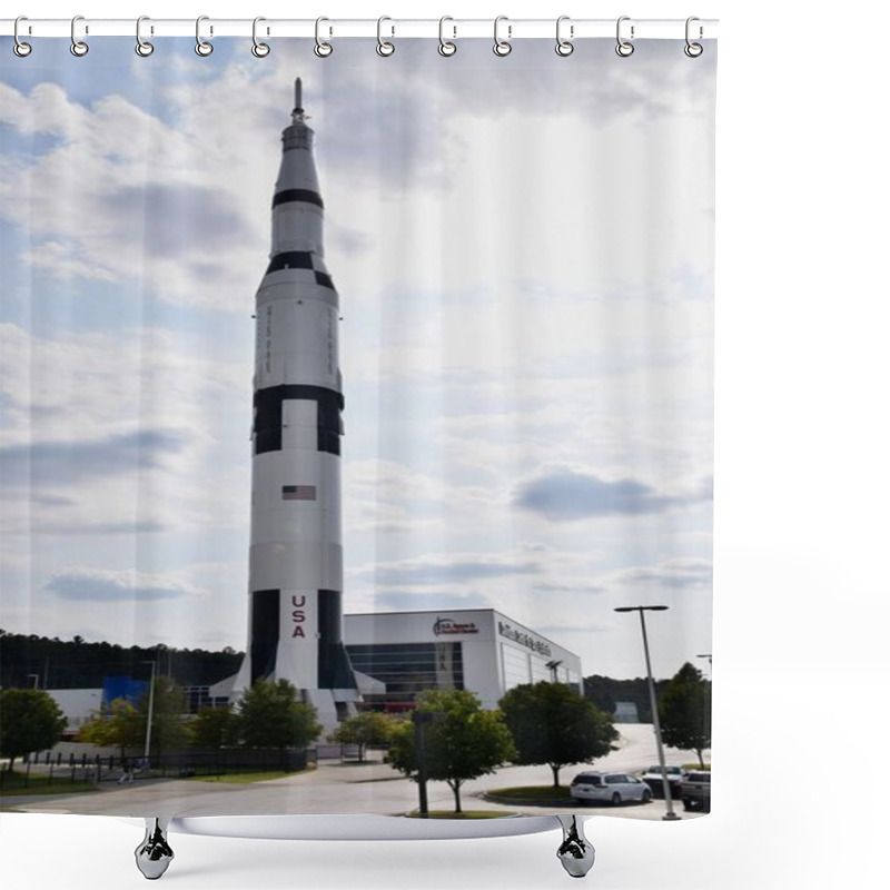 Personality  Saturn V Rocket At Hunstville Space Centre. Huntsville, AL, USA, September 19, 2019.  Shower Curtains