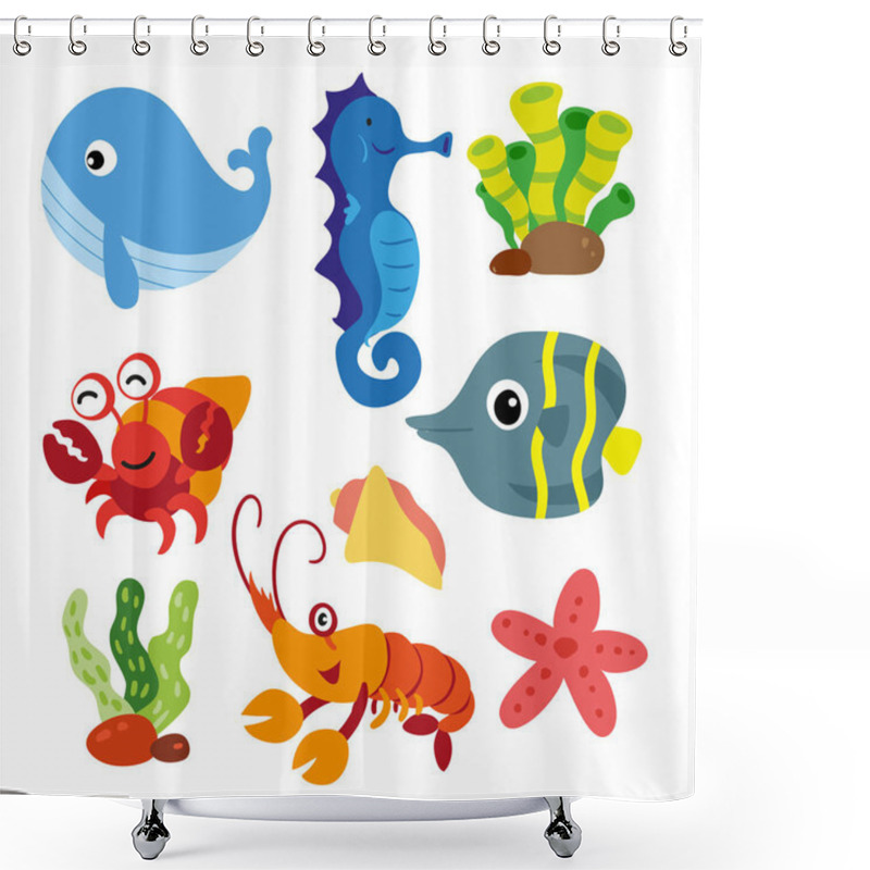 Personality  Marine Life Vector Collection Design, Ocean Animals Vector Design Shower Curtains