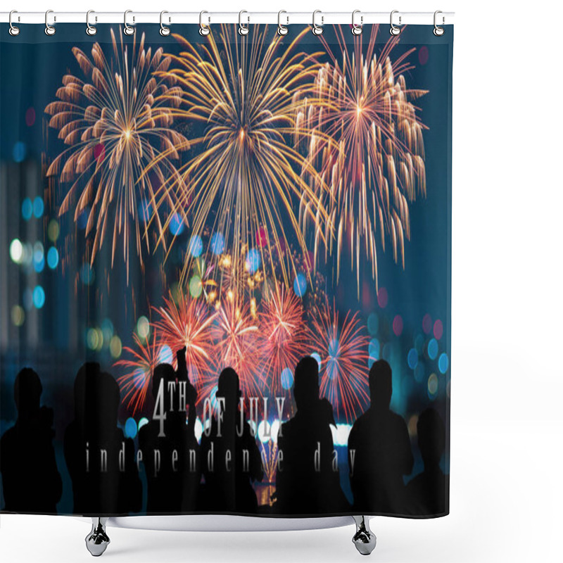 Personality  Silhouettes Of Reporters Over Fireworks  Shower Curtains