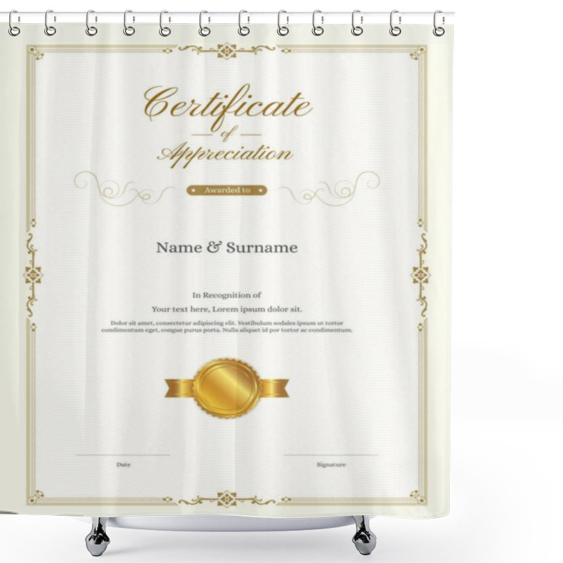 Personality  Luxury Certificate Template With Elegant Border Frame, Diploma Design For Graduation Or Completion Shower Curtains