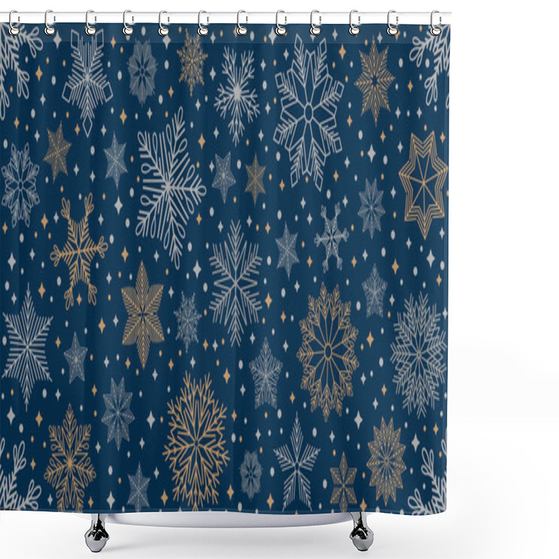 Personality  Christmas Seamless Pattern With Geometric Motifs. Snowflakes With Different Ornaments. Shower Curtains