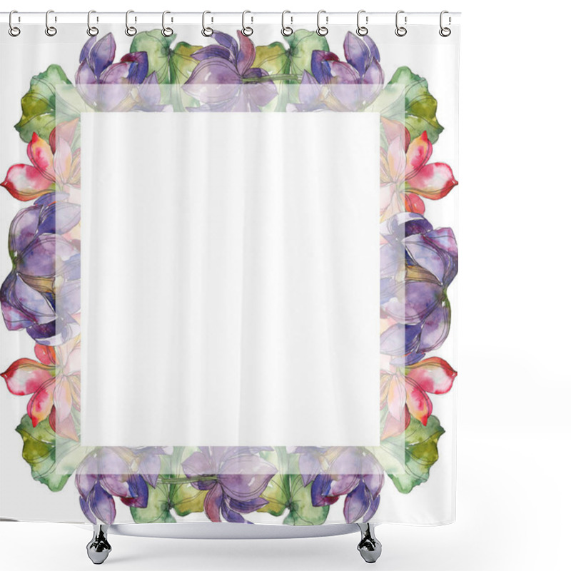 Personality  Pink And Purple Lotus Foral Botanical Flower. Wild Spring Leaf Wildflower Isolated. Watercolor Background Illustration Set. Watercolour Drawing Fashion Aquarelle. Frame Border Ornament Square. Shower Curtains