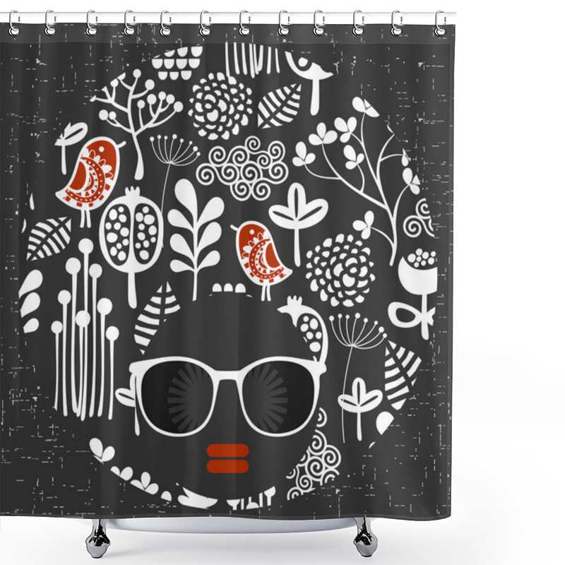 Personality  Black Head Woman With Strange Pattern On Her Hair. Shower Curtains