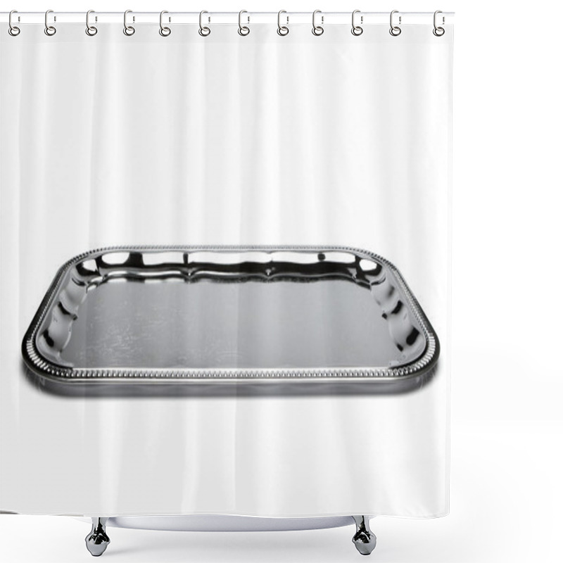 Personality  Empty Silver Tray Isolated On White Shower Curtains