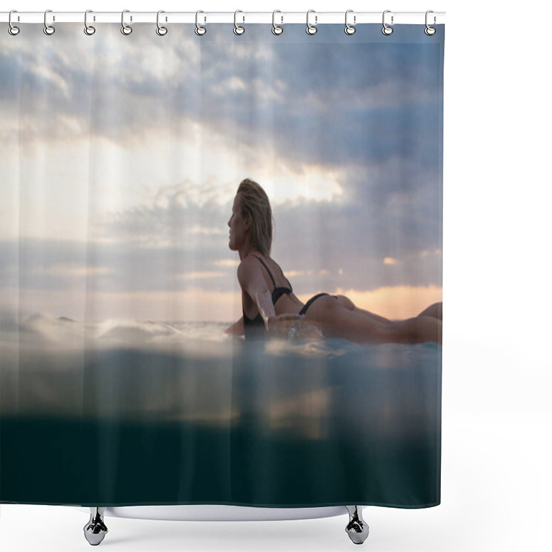 Personality  Woman On Serf Sunset Shower Curtains