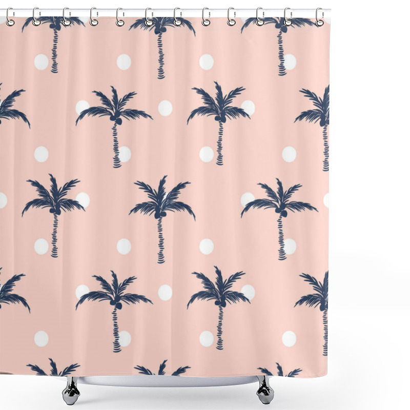 Personality  Palm Trees Pink Polka Dot Retro Style Seamless Pattern Design. Shower Curtains