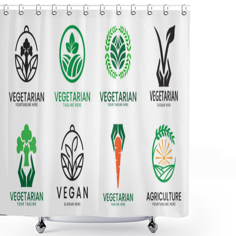 Personality  Vegan Logo Icon Leaf Symbol Plant Based Diet Product Label Vector Illustration. Shower Curtains