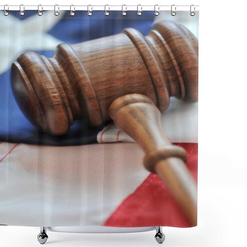 Personality  Wooden Gavel Atop Portion Of American Flag Shower Curtains