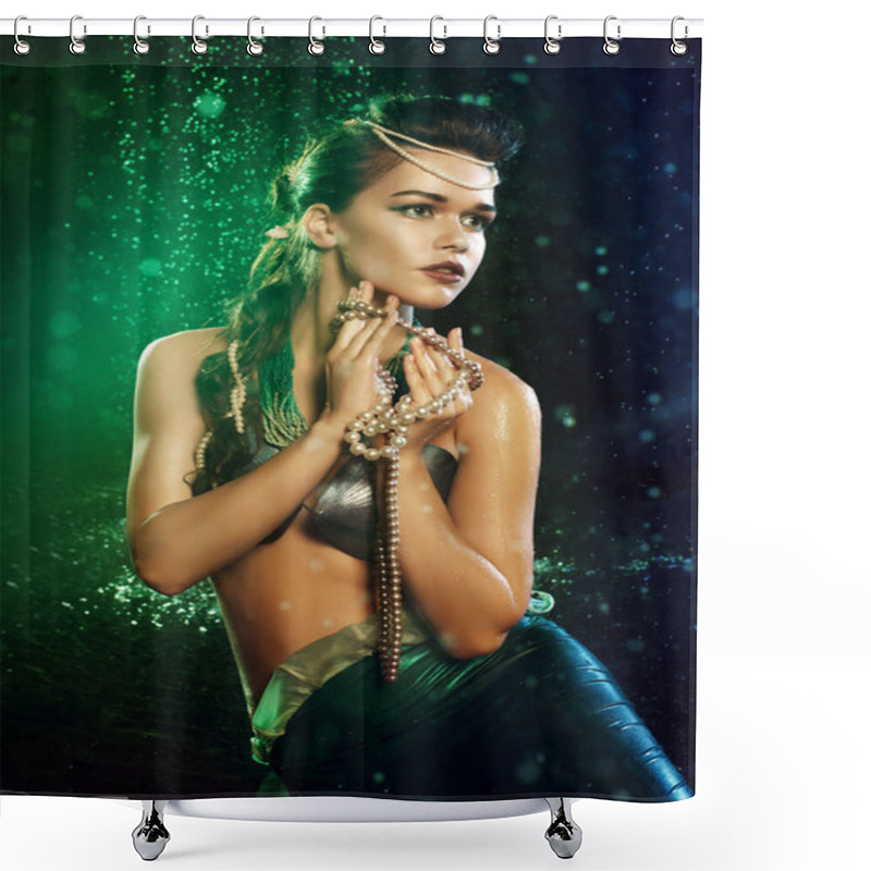 Personality  Young Girl At The Image Of Mermaid Shower Curtains