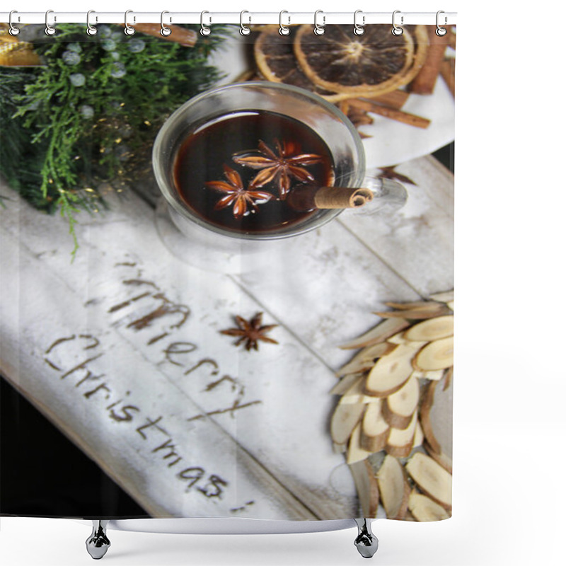 Personality  Traditional Christmas Punch On The Wooden Background Shower Curtains