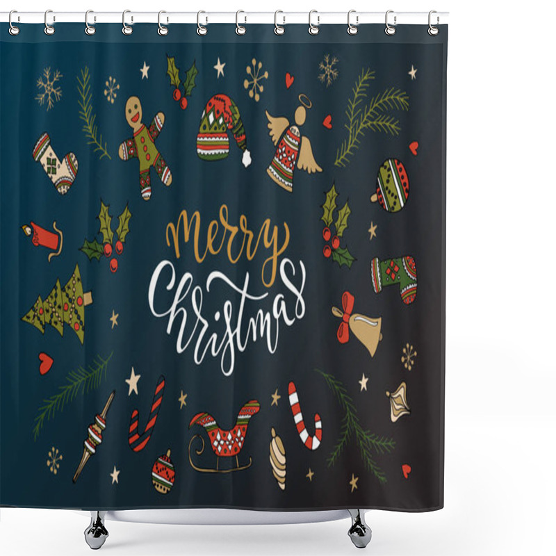 Personality  Decorations And Calligraphic Inscription Merry Christmas Shower Curtains