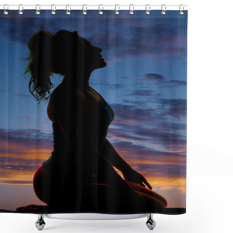 Personality  Silhouette Of Woman At Sunset Sky Shower Curtains