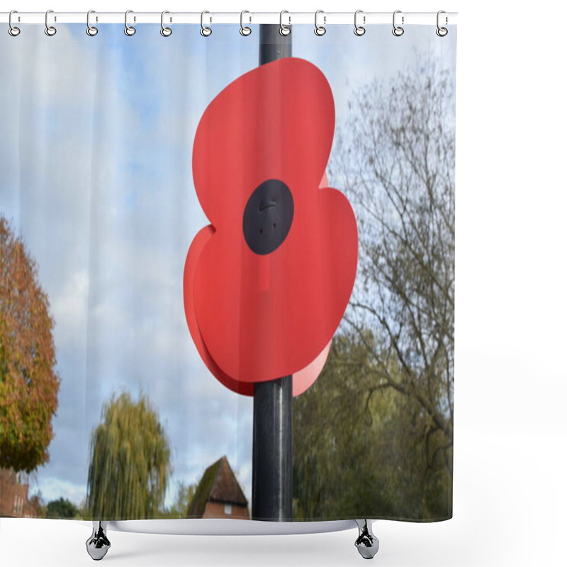 Personality  Poppy Flower Remembrance Day Sign On Road In UK Town. Shower Curtains