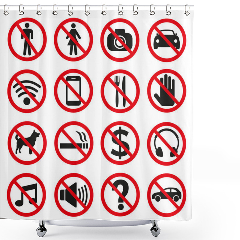 Personality  Prohibition Signs Set Safety On White Background. Shower Curtains