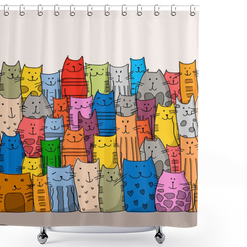 Personality  Funny Cats Family, Seamless Pattern For Your Design Shower Curtains