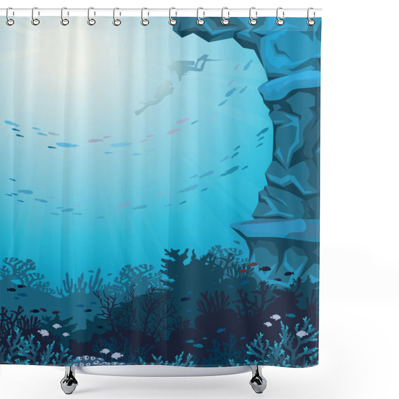 Personality  Underwater Sea - Divers And Coral Reef. Shower Curtains