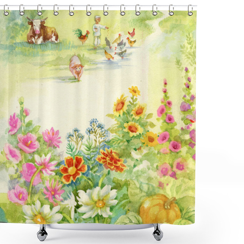 Personality  Little Boy Feeding Farm Animals Shower Curtains