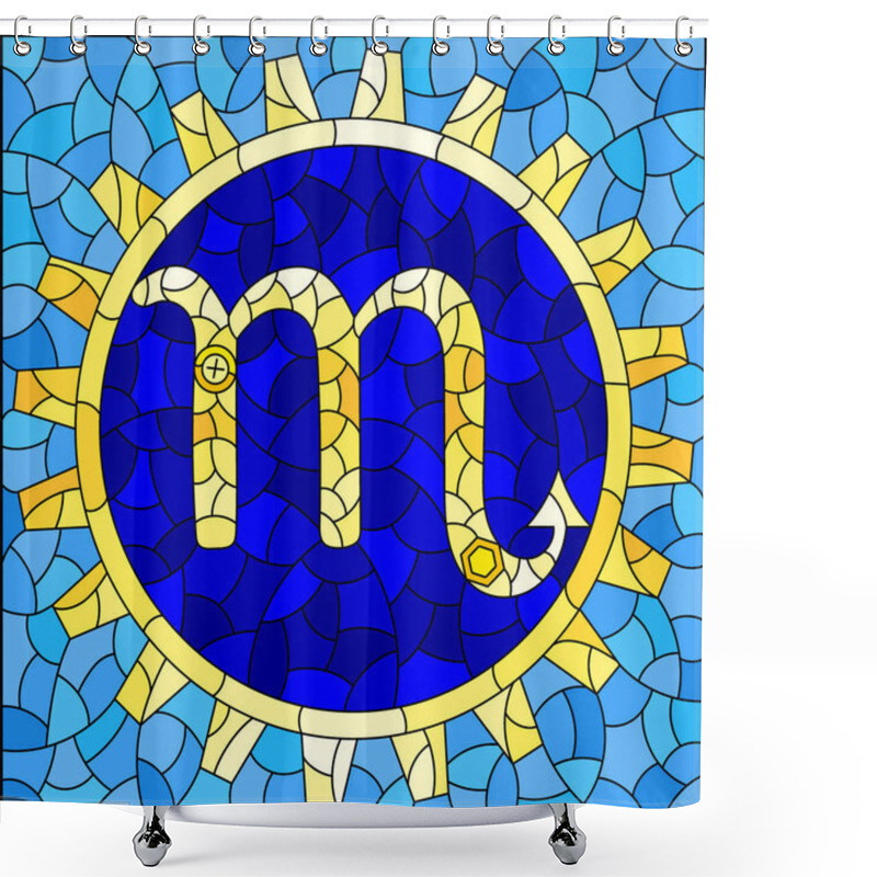 Personality  Illustration In The Style Of A Stained Glass Window With An Illustration Of The Steam Punk Sign Of The Horoscope Scorpio Shower Curtains