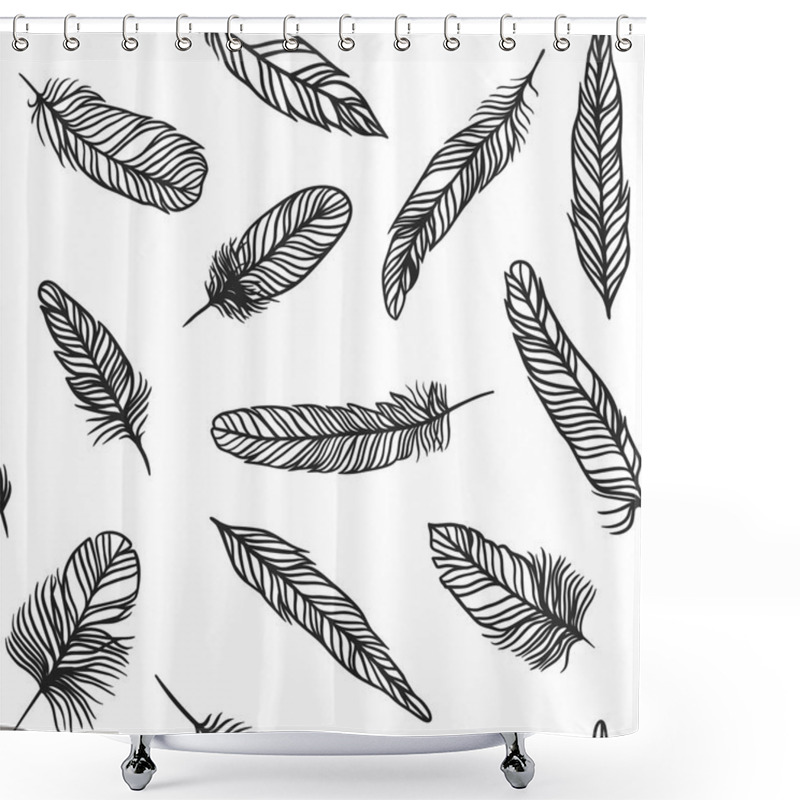 Personality  Boho Feather Hand Drawn Effect Vector Style Seamless Pattern Illustration Shower Curtains