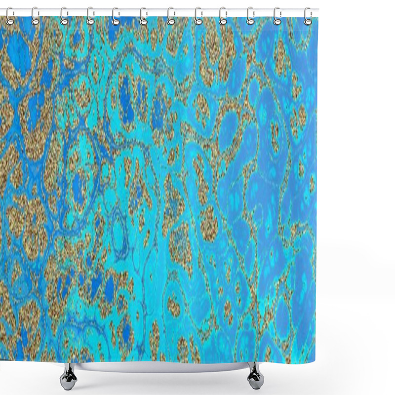 Personality  A Blend Of Vibrant Blue And Golden Textures, Representing Aquatic Patterns And Organic Forms In Nature Shower Curtains