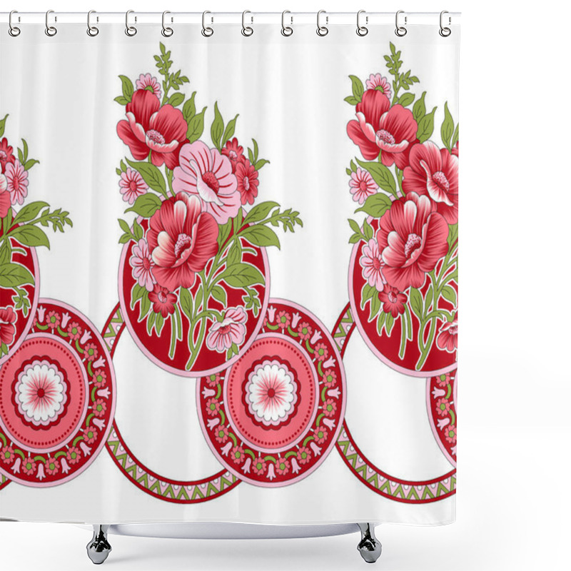 Personality  Seamless Floral Border Design With Traditional Asian Design Elements Shower Curtains