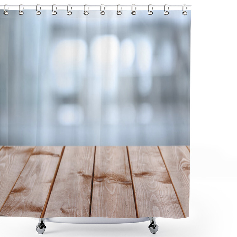 Personality  Wooden Table  With Abstract  Blur Background Shower Curtains