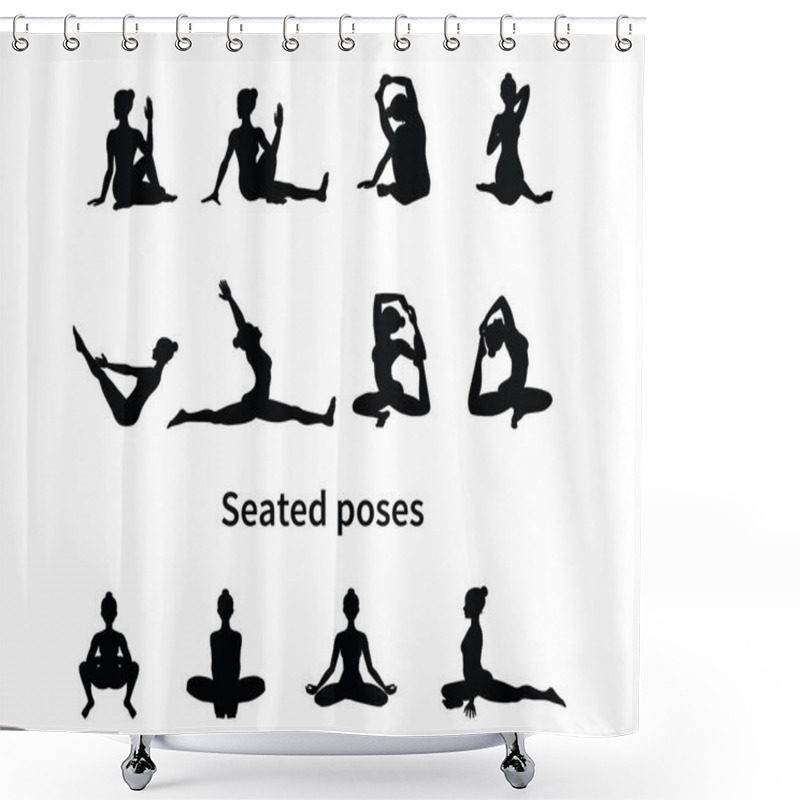 Personality  Women Silhouettes. Collection Of Yoga Poses. Asana Set. Vector Illustration. Seated Poses Shower Curtains