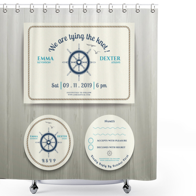 Personality  Nautical We Are Tying The Knot Wedding Invitation And RSVP Card Shower Curtains