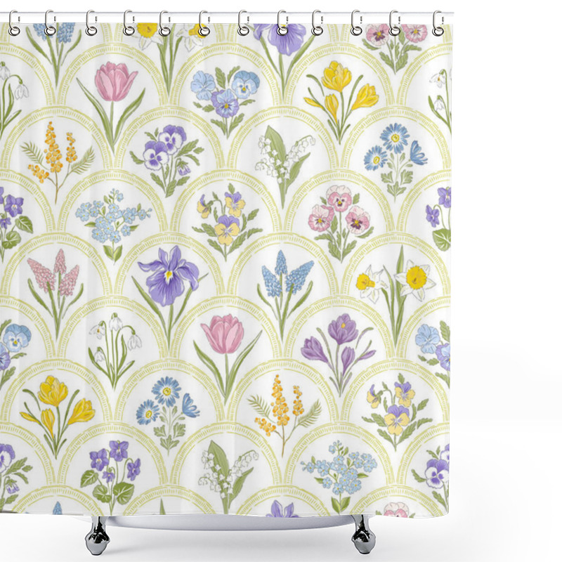 Personality  Spring Garden Variety Flowers Hand Drawn Vector Seamless Pattern.  Shower Curtains