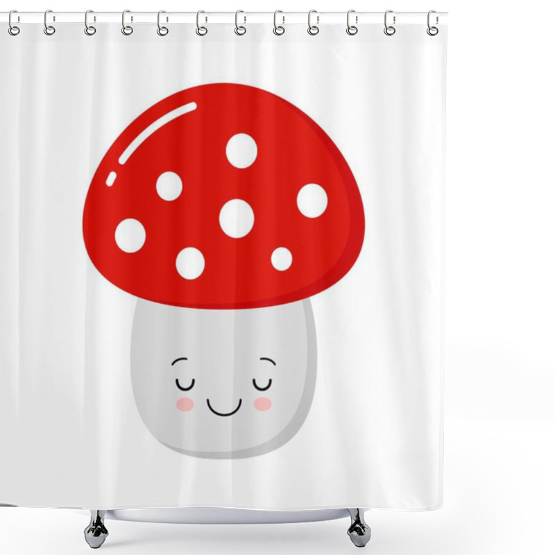 Personality  Funny Little Cute Mushroom. A Amanita, Grebe. Cartoon Vector Illustration Shower Curtains