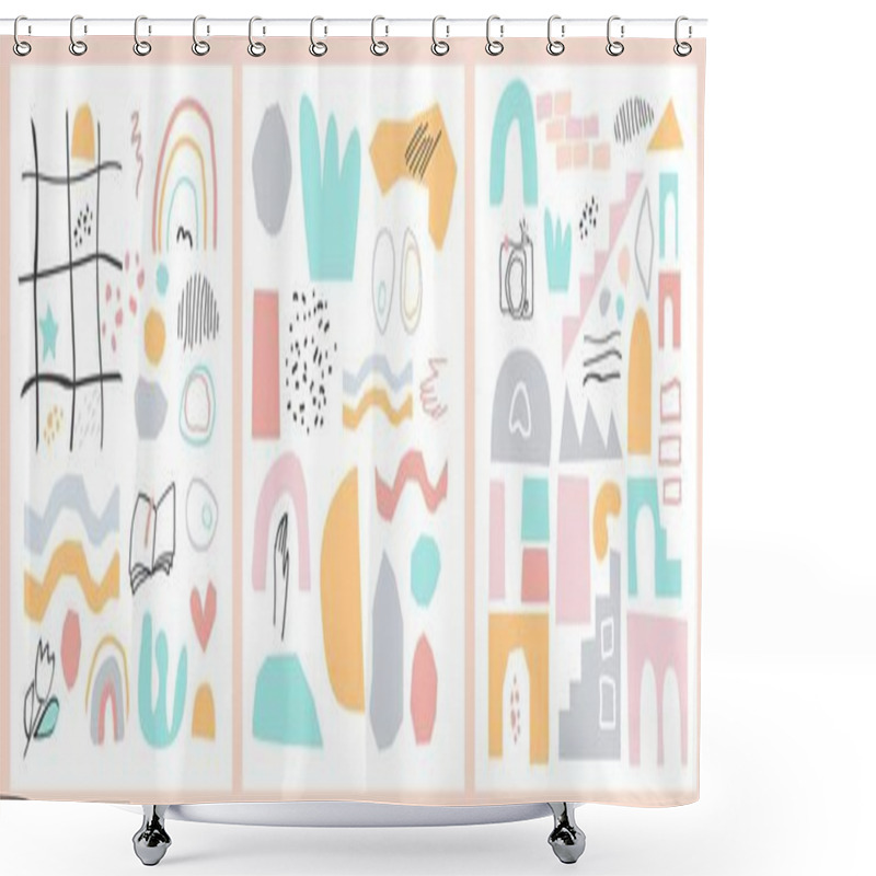 Personality  Colored Constructor Set Of Hand Drawn Abstract Shapes, Lines And Doodle Objects Isolated. Geometric Vector Illustration Shower Curtains