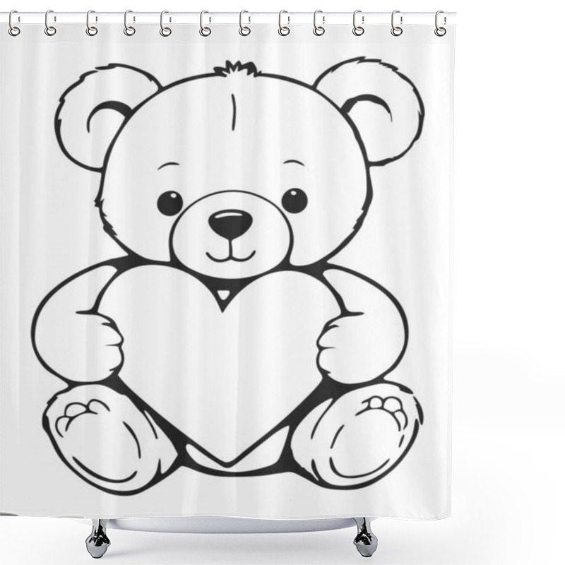 Personality  Black And White Illustration Of Teddy Bear Holding A Heart Shower Curtains